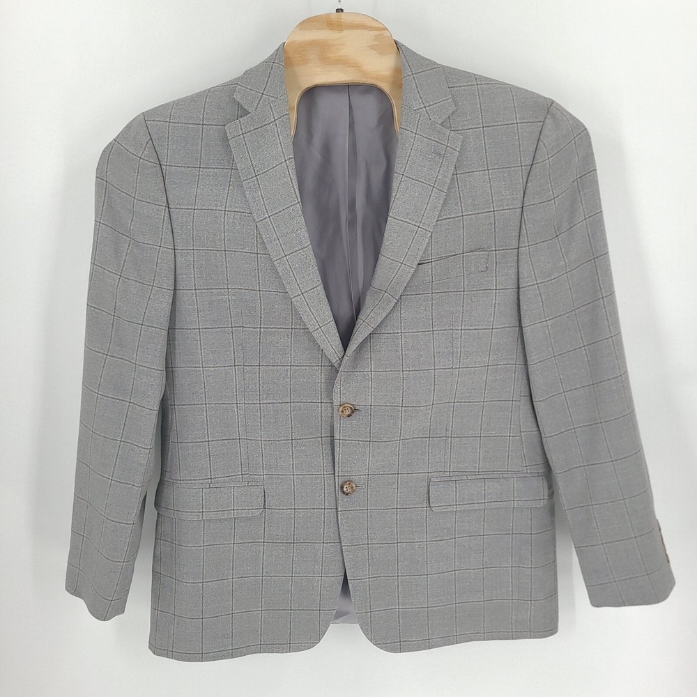 Ralph Lauren LRL Blazer Mens 42R Sports Coat Gray Windowpane Silk Wool